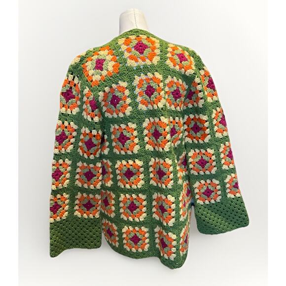 Crochet Granny Square Patchwork Cardigan Handmade Boho Sweater Women’s - Picture 5 of 11